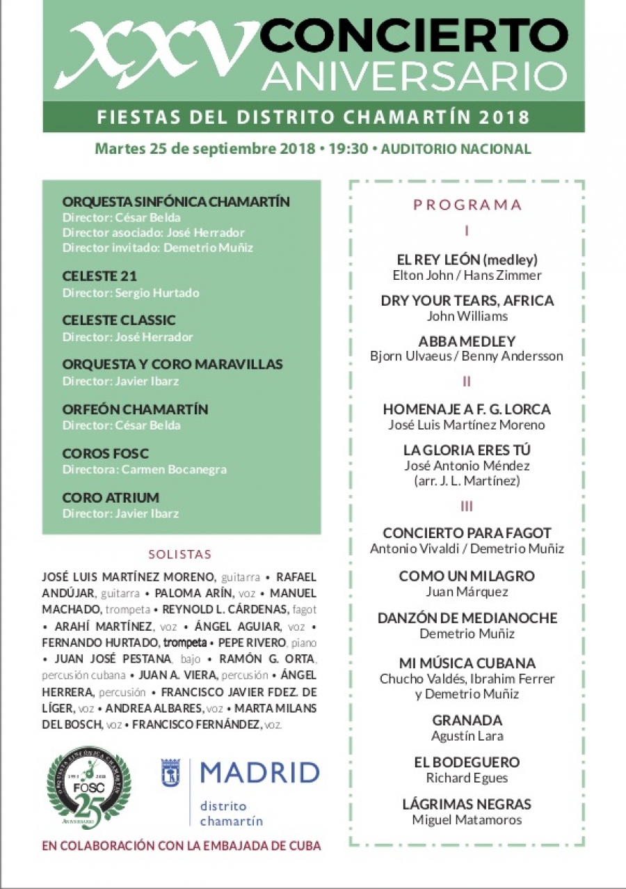 Programa del Concierto XXV Aniversario Orquesta Sinfónica Chamartín